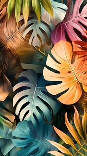 热带多彩植物叶片图案
