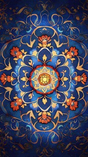 蓝色曼陀罗花纹饰图案