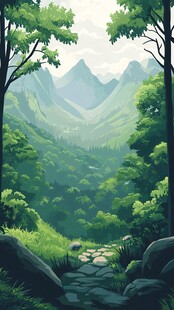 山间绿野小径的清新风光