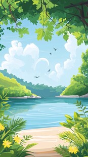 夏日湖畔自然风光