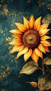 复古风单株向日葵绘画