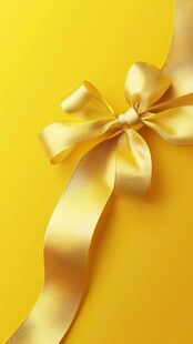 金色蝴蝶结装饰在黄背景上