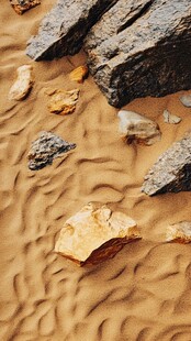 沙漠中的岩石与沙纹