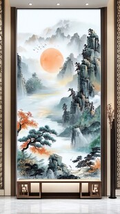 中式山水玄关装饰画意境美