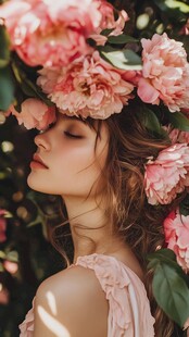 头戴繁花的浪漫少女