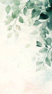 清新绿叶水彩背景图