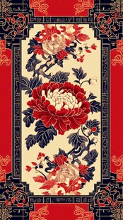 中式牡丹花纹传统装饰图案