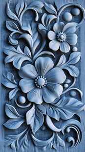 蓝色花卉木雕纹理图案