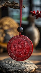 红色祈福牌挂饰古风韵味