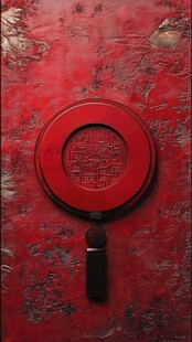 中式红墙配古典圆镜