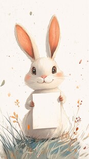 白兔持牌立草地