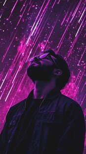 仰望梦幻星空的男子