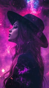 梦幻星空下的优雅女子