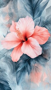 粉色扶桑花水彩画