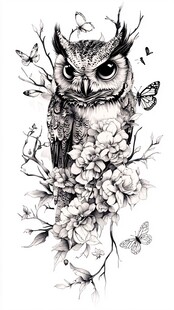 猫头鹰栖于繁花间