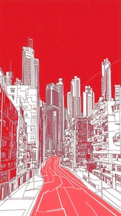 红色都市线条风城市街景