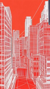 红色线条勾勒的繁华都市