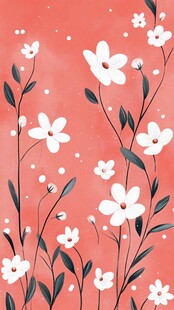 粉色背景清新花卉插画