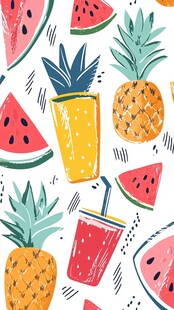 夏日水果与饮品清新图案