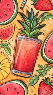 夏日缤纷水果汁插画