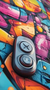 多彩墙前的酷炫遥控器