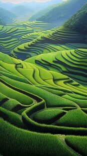 翠绿梯田美景如画