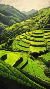 翠绿梯田展山间绝美风光