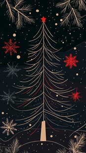 梦幻圣诞树与雪花装饰图