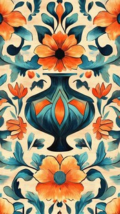 复古花卉花瓶图案设计