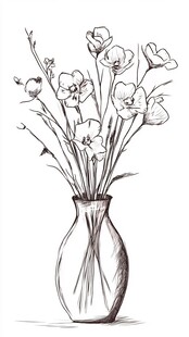 手绘花瓶中的花卉插画