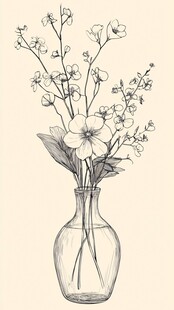 花瓶插花素描图