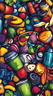 缤纷多彩的食物与容器图案