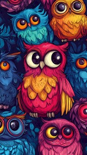 多彩猫头鹰的奇幻图案世界