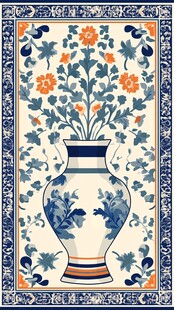 中式青花瓷瓶花卉图案