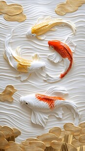 立体浮雕锦鲤与祥云图案