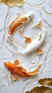 立体浮雕锦鲤与银杏叶图