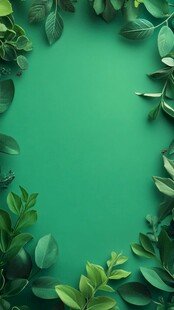 绿叶环绕的清新绿色背景