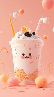 可爱萌趣珍珠奶茶饮品图
