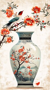 花鸟瓷瓶图