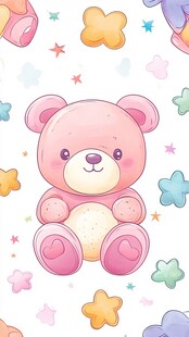 可爱小熊与多彩星星图案