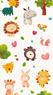 可爱卡通动物森林图案