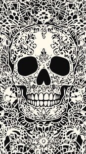 黑白骷髅花卉装饰图案
