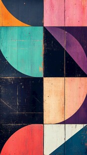 多彩几何拼接墙面艺术