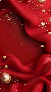 红色绸布上的金色装饰元素