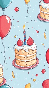 生日蛋糕气球欢乐插画