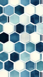 蓝白六边形几何瓷砖图案