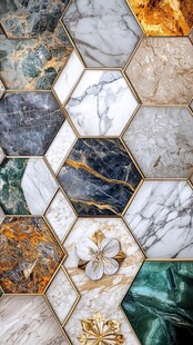 多彩六边形大理石瓷砖图案