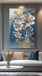 蓝金花卉装饰画 客厅新风景