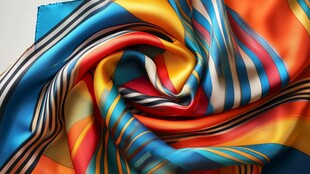 多彩条纹丝绸围巾特写