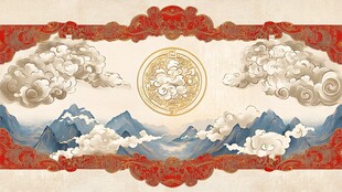 中式山水云纹古典装饰图